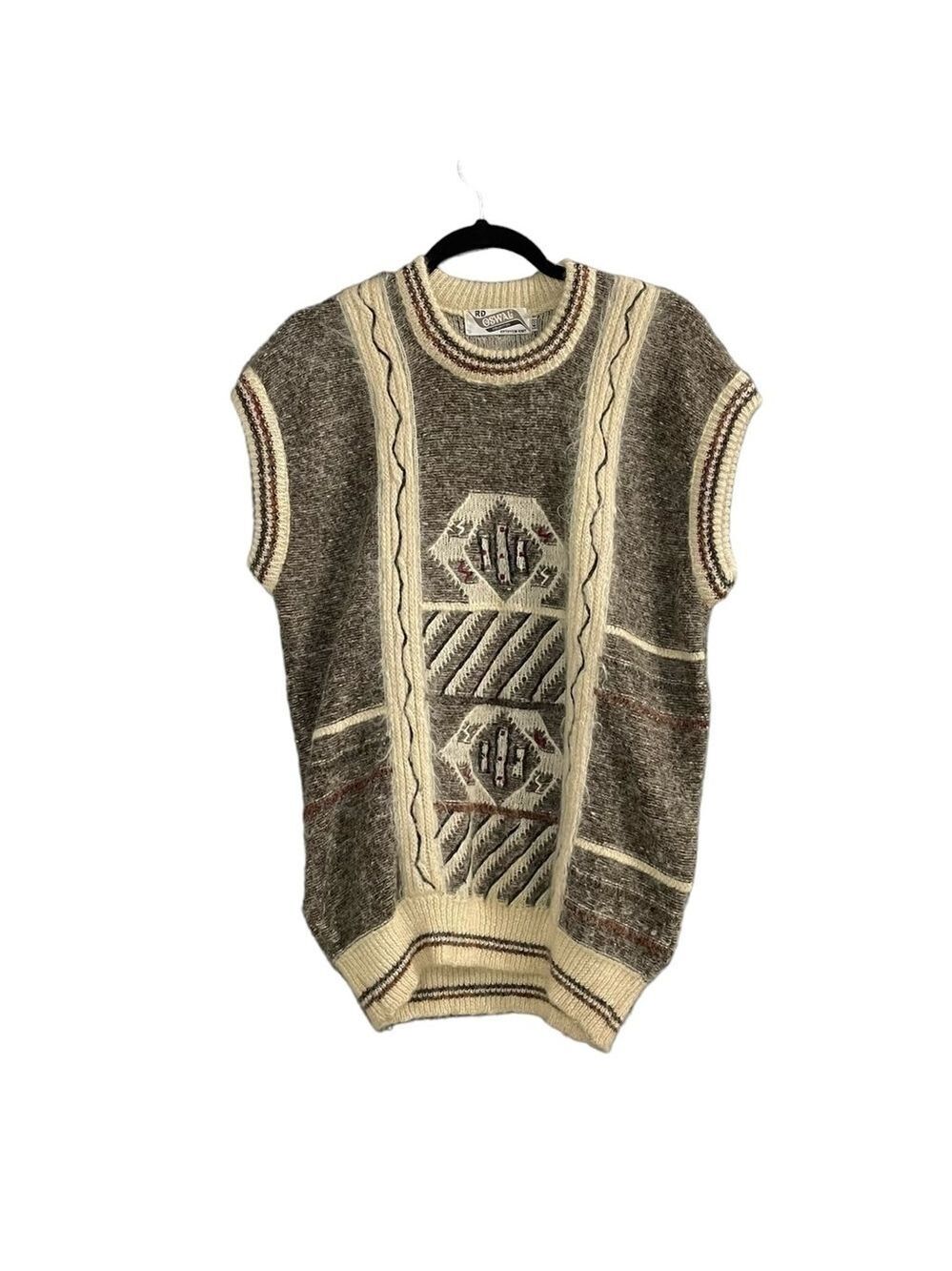 RD OSWAL COLLECTION Vintage Rythyem Knit Pullover Sweater Vest Brown Cream 40